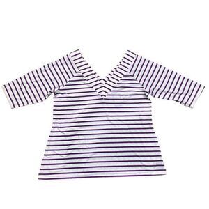 NWT City Chic Women's Bardot Stripe Top Purple V-Neck Blouse 3/4 Sleeves Size 16
